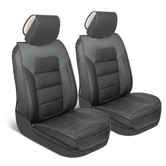 MotorBox Car Seat Covers Classic Edition Faux Leather Black & Dark Gray Seat Covers for Car Perforated Cushioned Seat Protectors for Automotive Accessories, Trucks, SUV, Car Two Front Covers