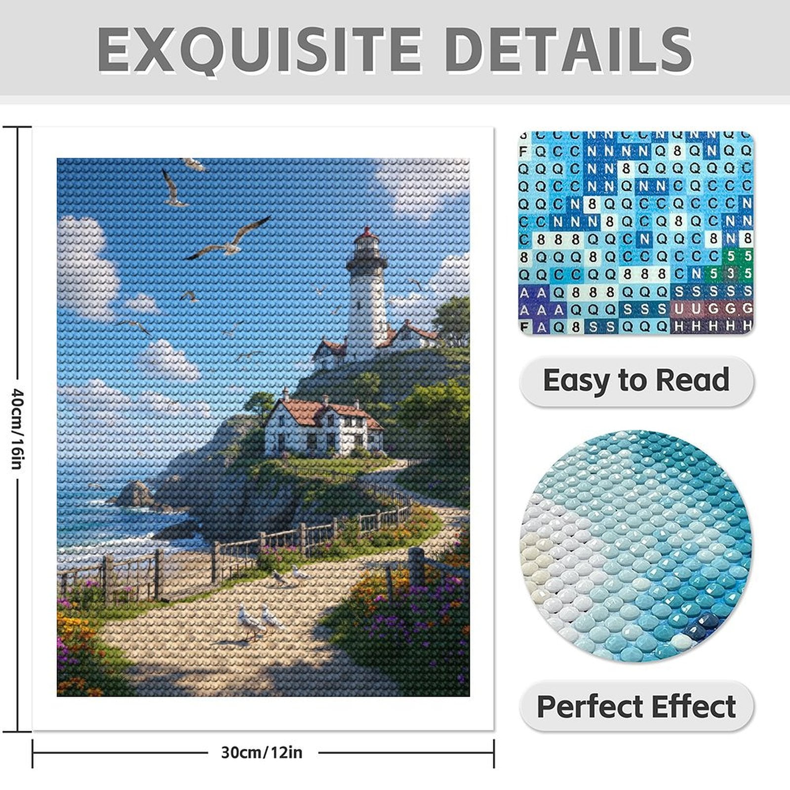 Diamond Art Kit for Adults, Coastal Lighthouse Scenic Pathway Diamond Painting for Adults Beginners, DIY Diamond Art Painting Kits, 5D Diamond Painting Crafts for Home Decor 12x16 Frameless