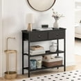 thumbnail image 4 of 29.5" Narrow Console Table with 2 Fabric Drawers, Sofa Table, Small Entryway Table with 3-Tier Storage Shelves, Behind Couch Table, for Living Room, Hallway, Black BB72XG01, 4 of 9