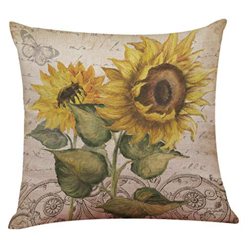Sunflower Couch Bed and Car Ogrmar 4PCS 18x18 Throw Pillow Covers Christmas Decorative Couch Pillow Cases Cotton Linen Pillow Square Cushion Cover for Sofa