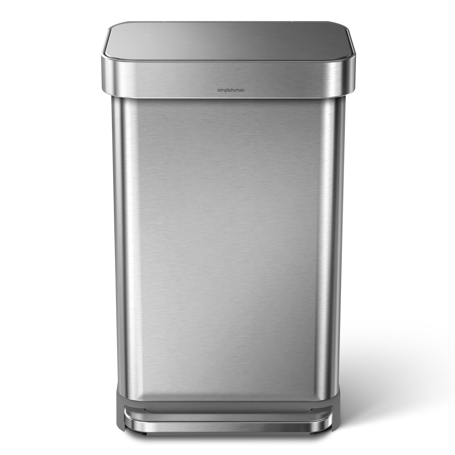 simplehuman 58 Liter Voice Activated 15.3 Gallon Stainless Steel Touch-Free Rectangular Kitchen Sensor Trash Can with Voice and Motion Sensor White Steel