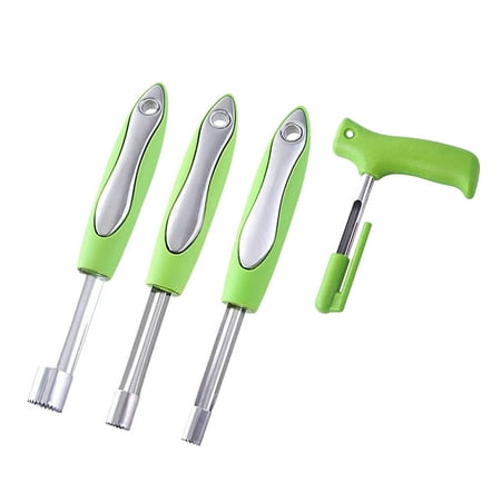 

4 Pcs Fruit Corer Pitter Set Stainless Steel Core Pit Seed Remover in Sharp Serrated Blade Stem Stalk Huller Removal