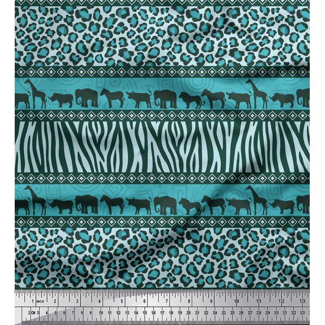 Soimoi Polyester Crepe Fabric Animal Skin & Animals Group Print Sewing Fabric Yard 42 Inch Wide