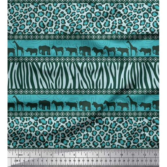 Soimoi Cotton Duck Fabric Animal Skin & Animals Group Print Fabric by The Yard 42 Inch Wide