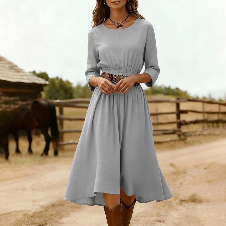 fit and flare midi dress with 3/4 sleeves TWGONE Dresses for Women 2025 Casual Spring 3/4 Sleeve A-Line Loose Swing Midi  Dress with Pockets Army Green Summer Long Dress Small at Amazon Women's  Clothing store