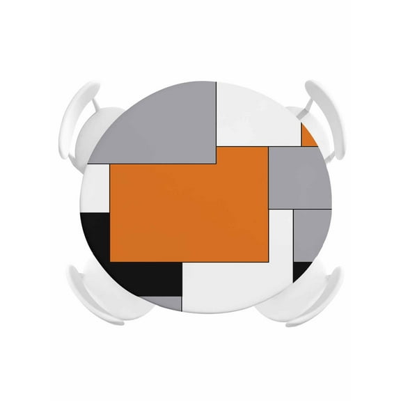 Round Tablecloth Orange Grey Color Block Elastic Edge Fitted Abstract Modern Geometric Plastic Table Cover,Waterproof Oil Proof for Dinner,Outdoor, Picnic, 55"- 60" DIA Tables Black White