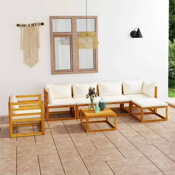 vidaXL 7 Piece Garden Lounge Set with Cushion Cream Solid Acacia Wood, 3057637