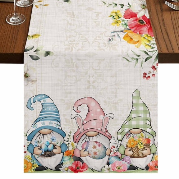 Table Runners 60 Inches Long Dress Scarves, Gnomes Easter Farmhouse Kitchen Table Runner, Small Coffee Tablerunners, Eucalyptus Spring Floral Eggs Leaves Rustic 13x60 Inch
