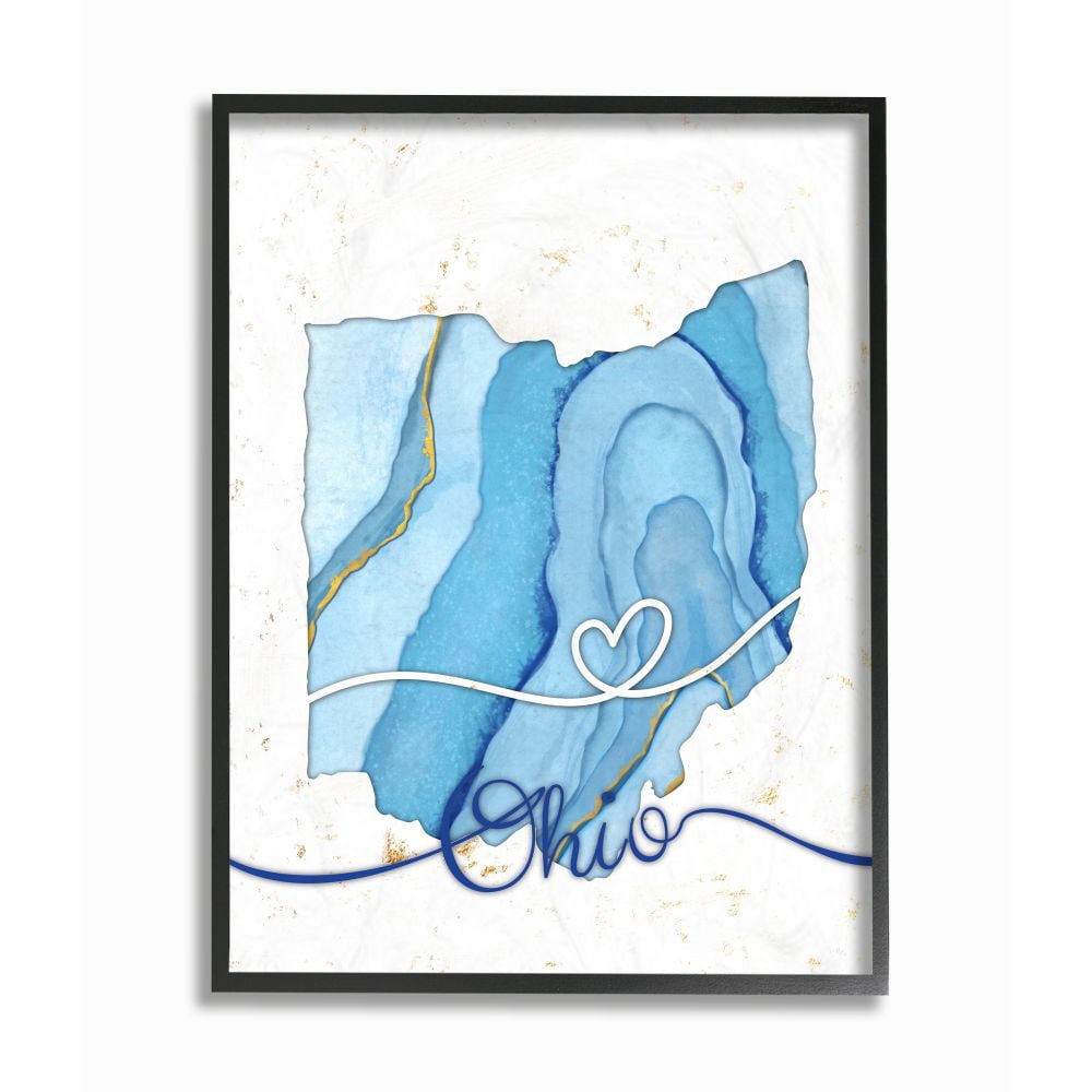 Stupell Industries Ohio Agate Blue US State Design Framed Wall Art by Ziwei Li