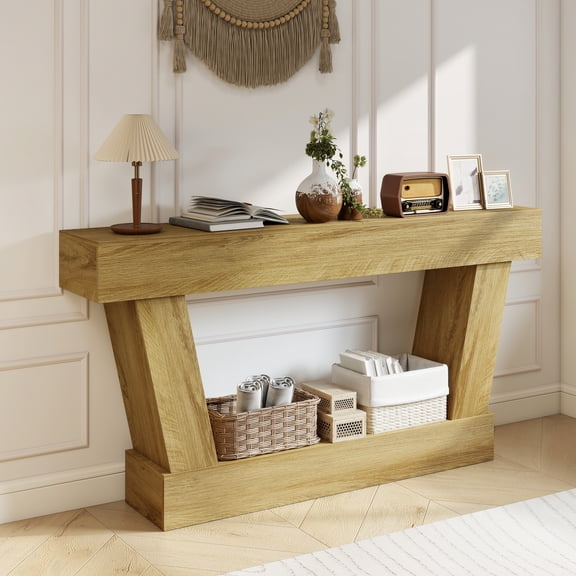 HOMCOM 63 Inch Vintage Console Table, Narrow Entryway Table, Oak