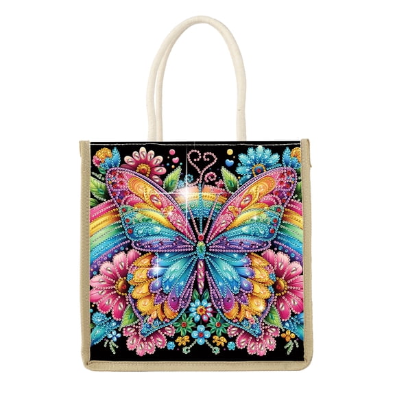 Diamond Painting Kit Handbag Rainbow Butterfly DIY Diamond Pattern Creative Gift Large Capacity Commuter Tote