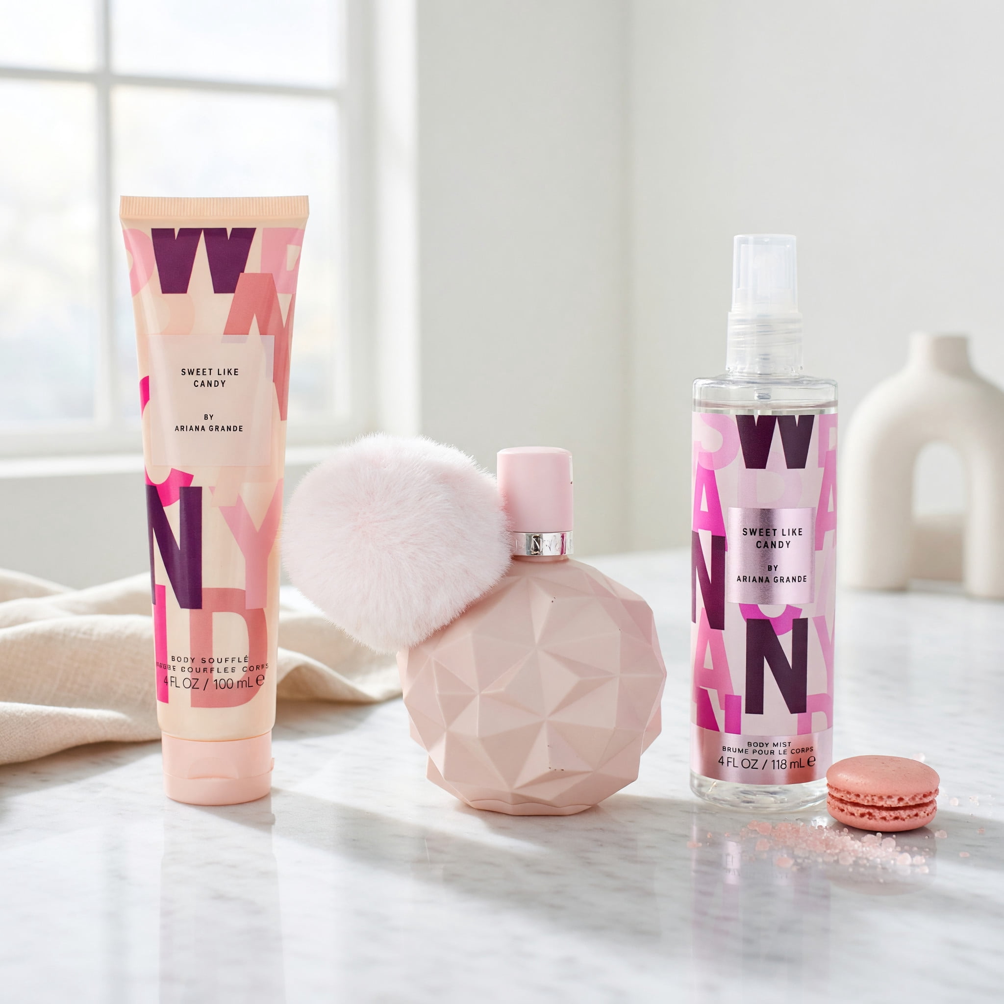 Ariana Grande Sweet Like Candy , 3 Pc Gift Set 3.4oz EDP Spray, 3.4oz Body Souffle, 4oz Body Mist