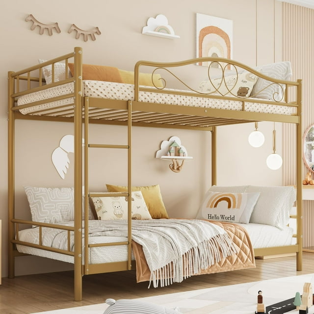 Bunk Bed Twin Over Twin with Ladder & Full Safety Guardrail, Heavy Duty Metal 400 LBS Weight Capacity, Space-Saving Design, Noise Free & No Box Spring Needed, Easy Assembly