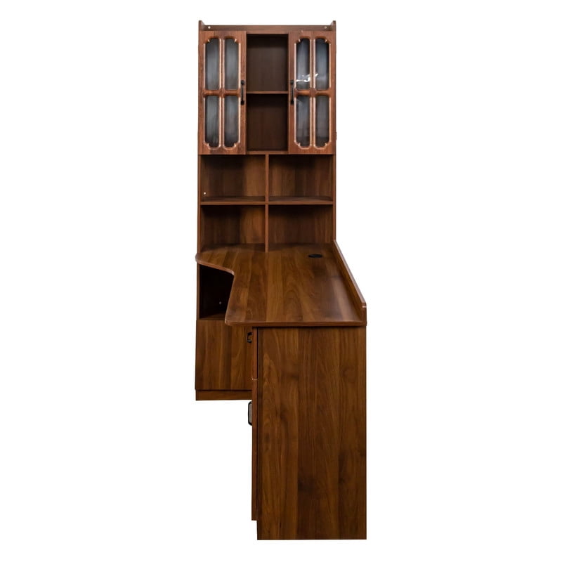 L-Shaped Corner Computer Desk with Cabinets and 1 Drawer, Office Desk with Bookshelf and Hutch, Writing Table Large Workstation with Open Shelves
