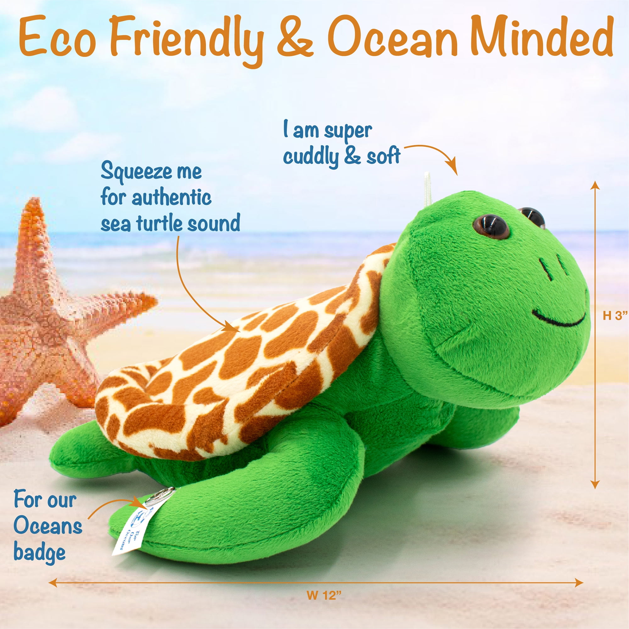 Shelly The Sea Turtle 12" Stuffed Plush Toy w/ Authentic Animal Sounds, for Kids Babies & Toddlers