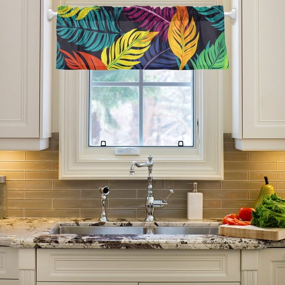 Leaves Colorful Curtain Valances Farmhouse Design Window Treatment Decor Blackout Rod Pocket for Windows Living Room Kitchen 54" x 18"