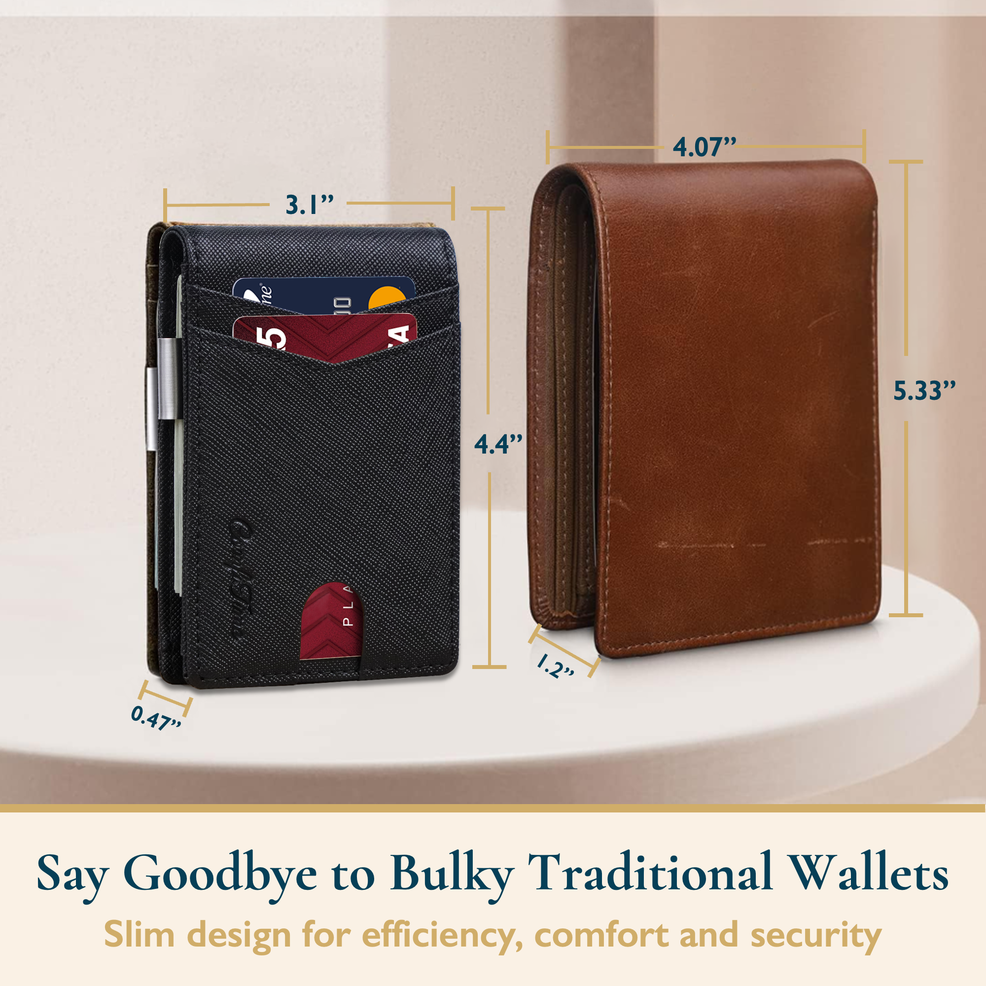 ComfiTime Men's Slim Leather Wallet With Money Clip Black photo 7