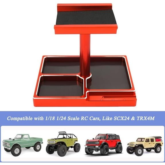 RC Car Work Stand Repair Workstation Tool Kit with RC Screw Tray for 1/18 TRX4M 1/24 Scale SCX24 RC Cars Trucks (Green)