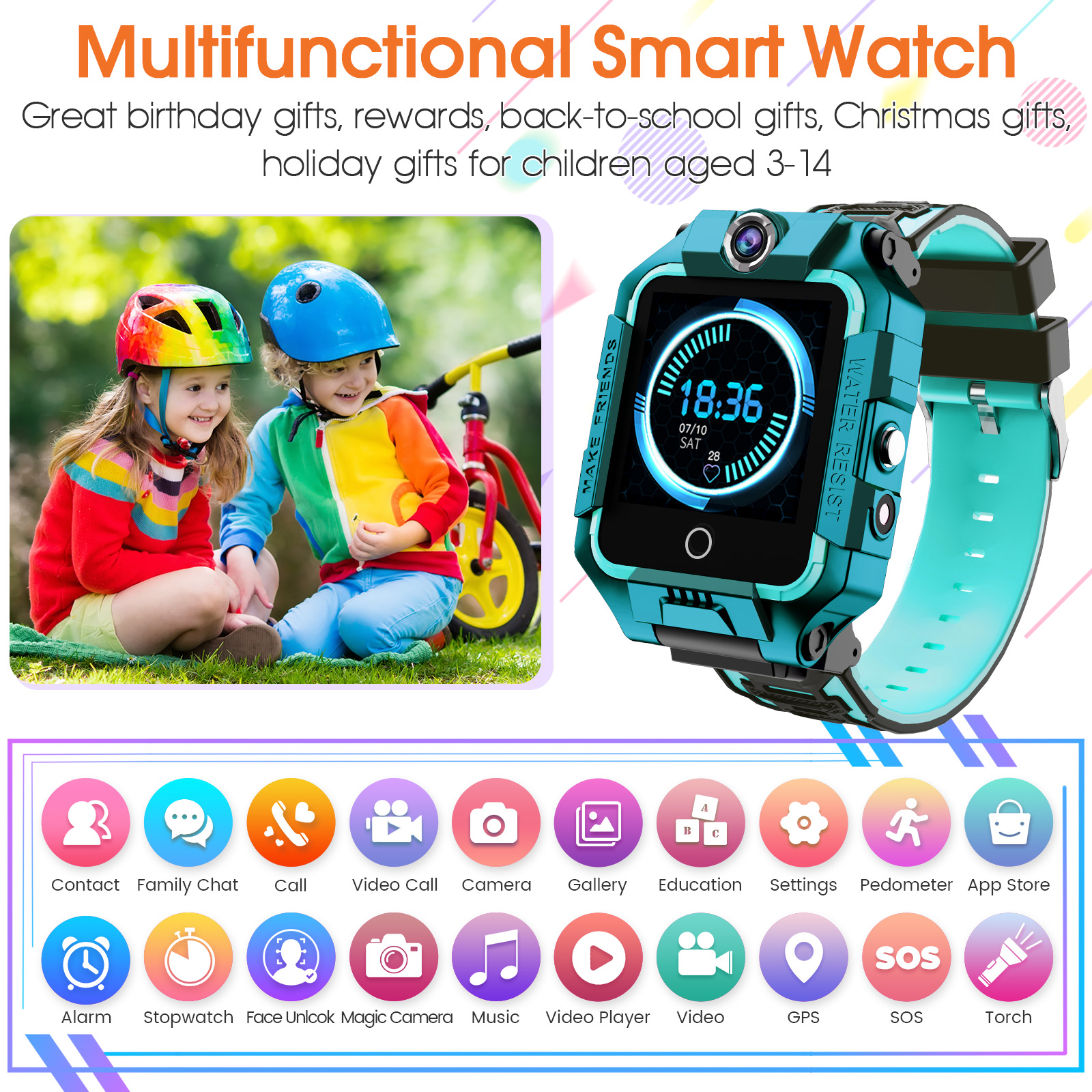 Kids Smart Watch Con Tarjeta Sim 2G, Rastreador LBS SOS Cámara Teléfono  Móvil Para Niños Chat De Voz Juego De Matemáticas Linterna Smart Watch Para  Niños