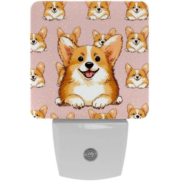 PhooArto Cute Corgi Dogs Pattern Plug in LED Night Light Auto Sensor Dusk to Dawn Decorative Night for Bedroom, Bathroom, Kitchen, Hallway, Stairs, Baby's Room, Energy Saving