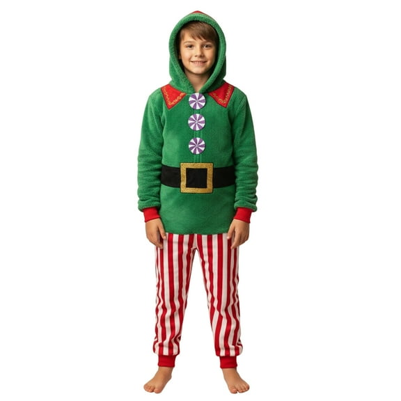 CAIVO Cozy Kids Plush Hooded Outfit Sets Home Outfit Winter Warm Romper Children Long Sleeve Leisure Christmas Clothing Sets