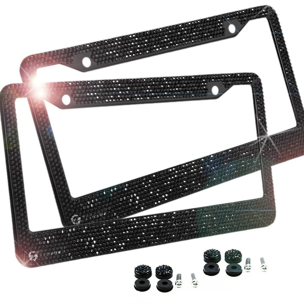 Zone Tech Shiny Bling License Plate Cover Frame 2Pack Classic Black