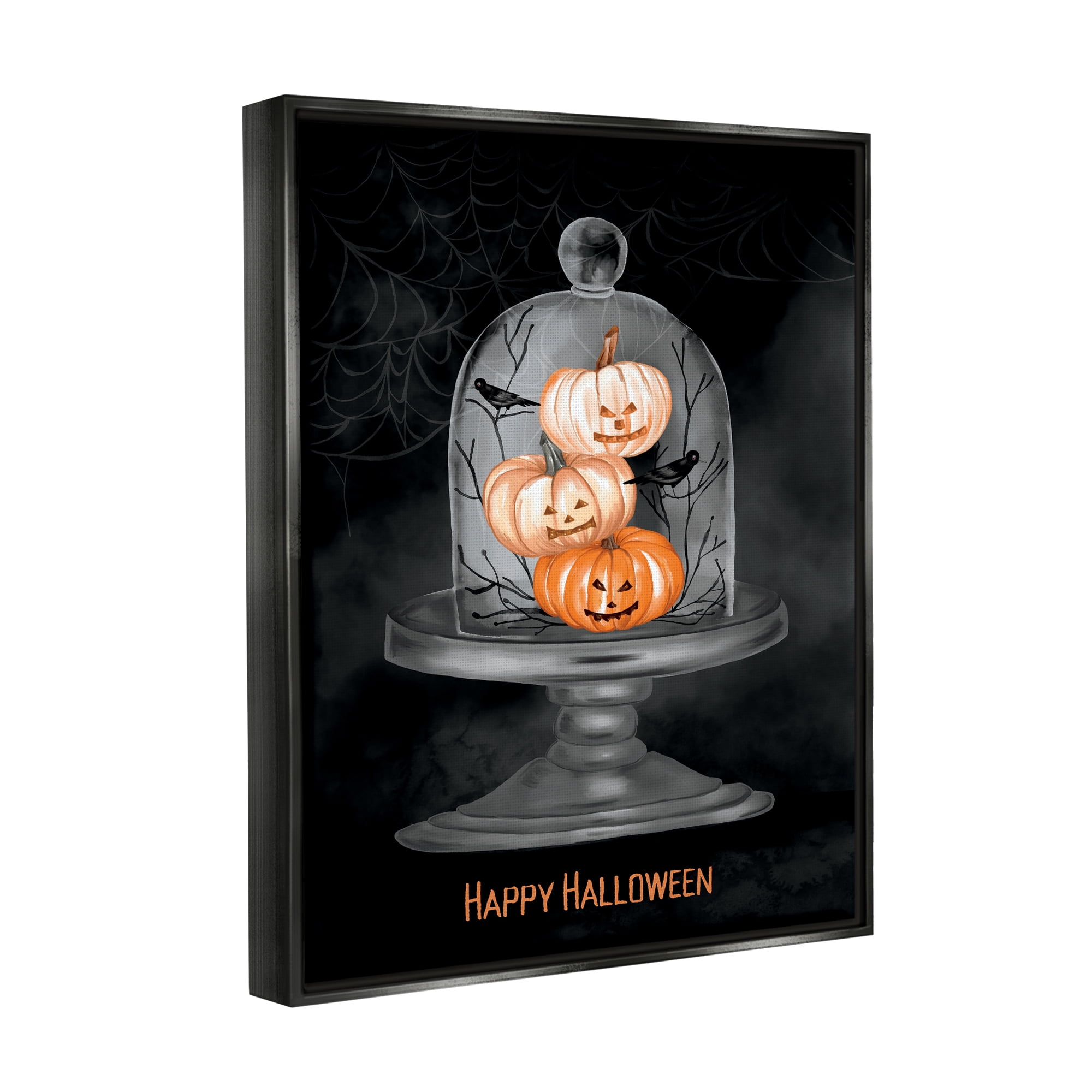 Stupell Industries Halloween Pumpkins & Crows Holiday Painting Black Floater Framed Art Print Wall Art, 17 x 21