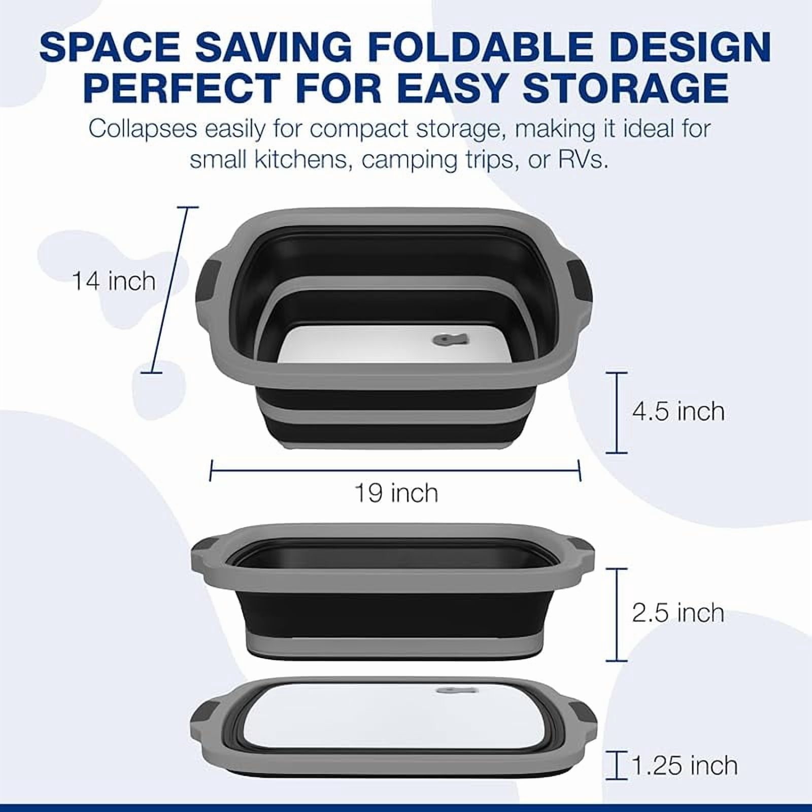 2-Pack XL Collapsible BBQ Prep Tub with Built-In Cutting Board, Lid & Strainer – Marinate, Drain & Prep – Large Food-Safe Container – Perfect for Grilling, Smoking & Outdoor Cooking (Black)