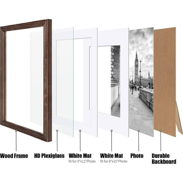 FrameWorks 2-Pack 1 3/8 Thick Black Wooden Shadow Box Picture Frames 8” x  8” with Removable White Mat to 4 x 4 Photo