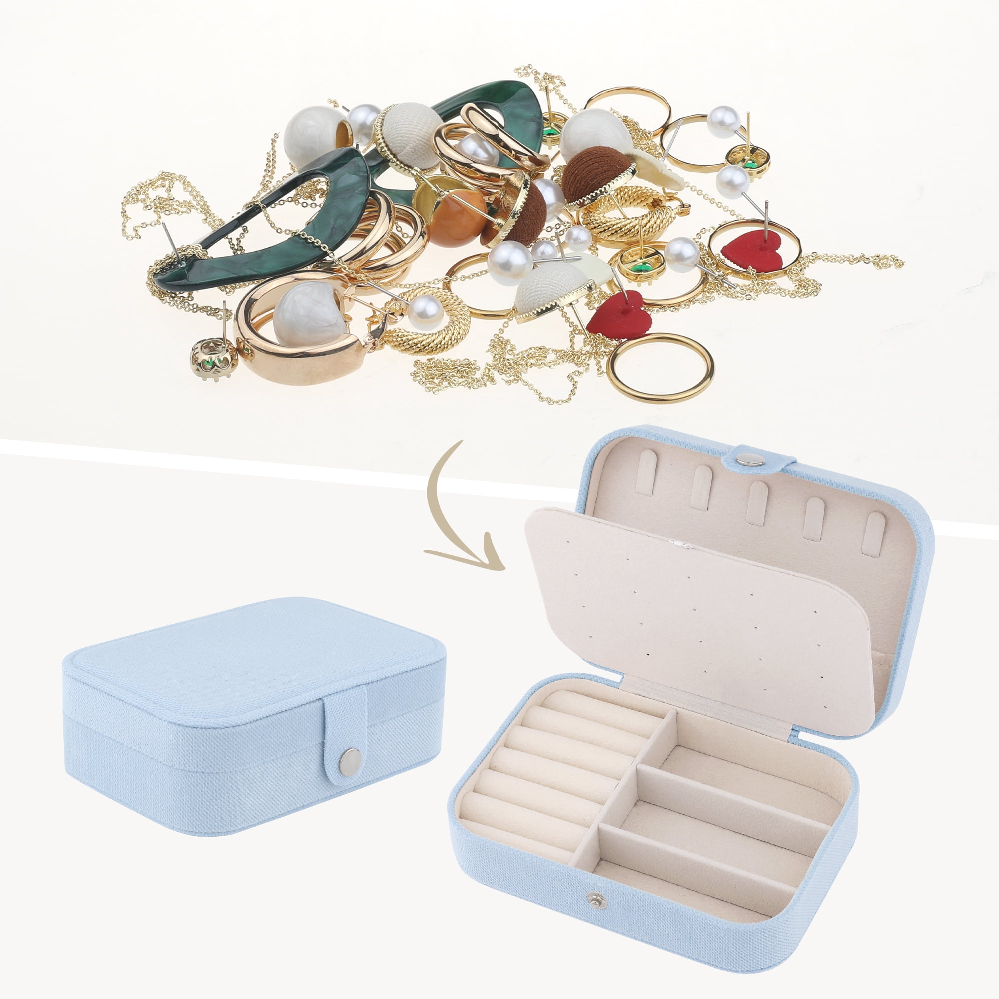 Unique Bargains Travel Compact Jewelry Box for Women Light Blue