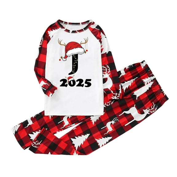 Fznquz Pajama Christmas Family Set Matching 2025 Loungewear Xmas Printed 2 Piece Long Sleeve Shirts Pants Pajamas