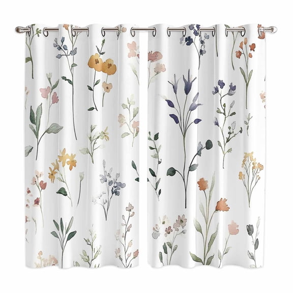 Watercolor Wildflowers Kitchen Curtains 84 Inch Length, Spring Pastoral Botanical Grommet Top Bedroom Living Room Curtains, Light Filtering Cafe Curtain Drapes 2 Panels Set 104''x84''
