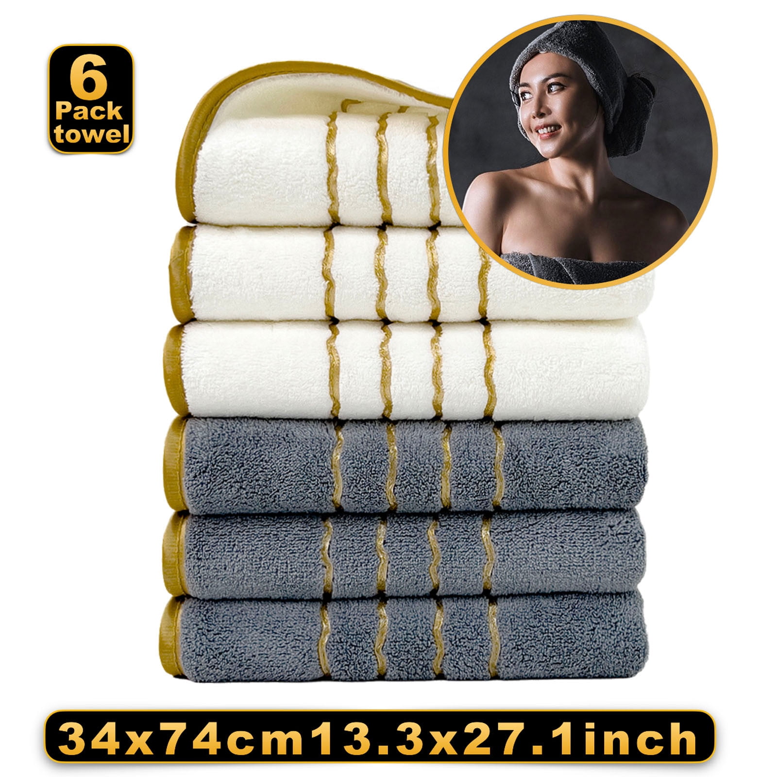 Tunhigl Towels Clearance! 6PCS Towel Set Velvet Spun Highly Absorbent Soft Bath Towel Suitable For Bathroom Spa Gym