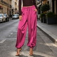 thumbnail image 3 of Lutiedan Satin Pants for Women Drawstring Elastic Waist Baggy Joggers Dressy Casual Balloon Pants with Pocket S-3XL, 3 of 8