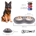 thumbnail image 2 of Plato doble chico KE WOOW Acero inoxidable Tapete de silicon 200ml para perro gato Color gris, 2 of 9