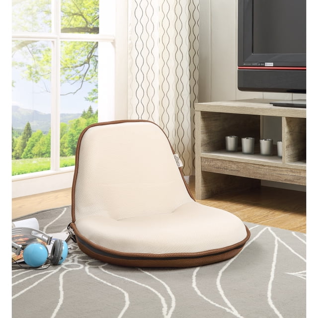 Loungie Quickchair Mesh Floor Chair Foldable with Strap Lightweight, Beige/ Brown
