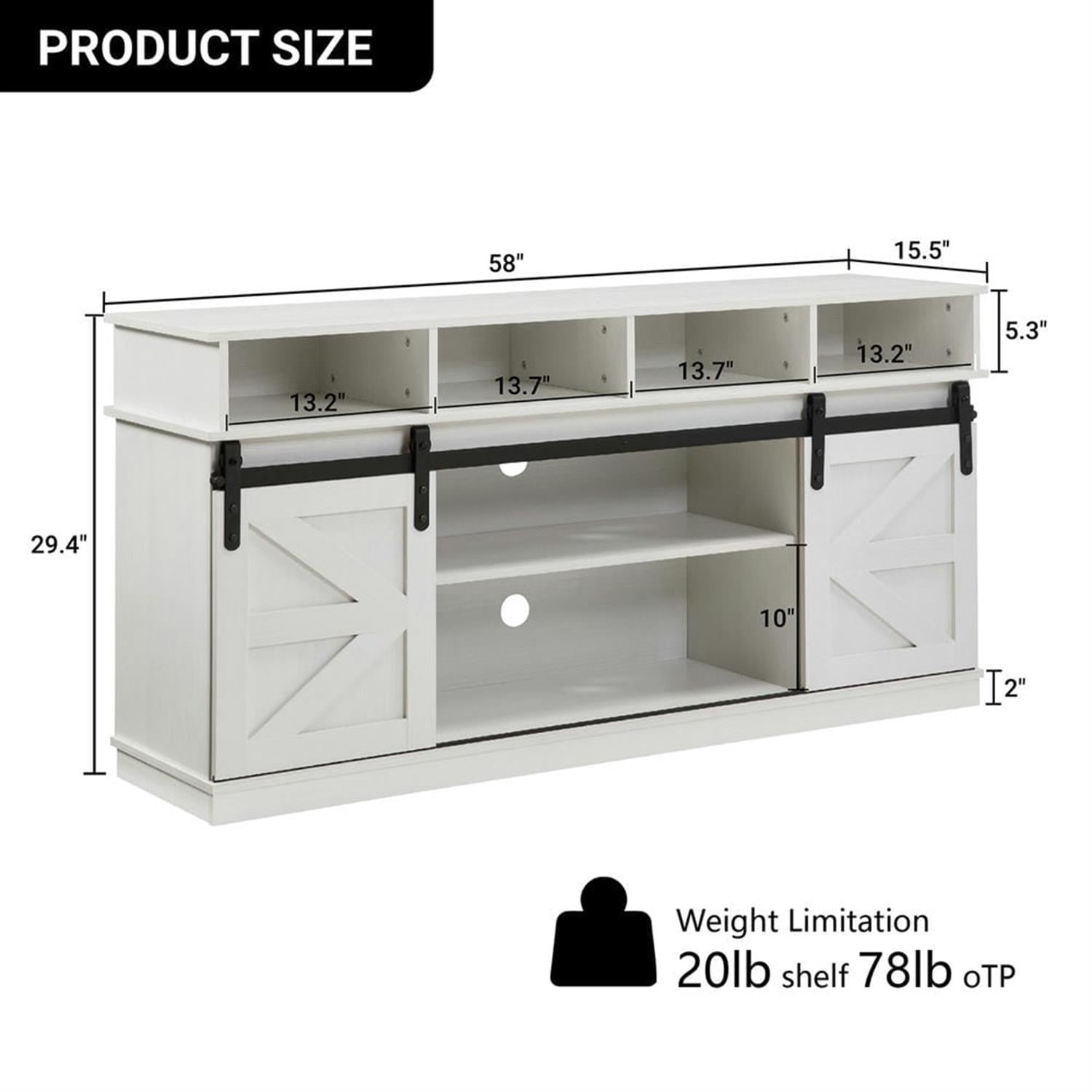 Demi Bonn Modern TV Stand with Sliding Barn Door, Farmhouse Wood Entertainment Center, Storage Cabinet Table Living Room with Adjustable Shelves for TVs Up to 65", White