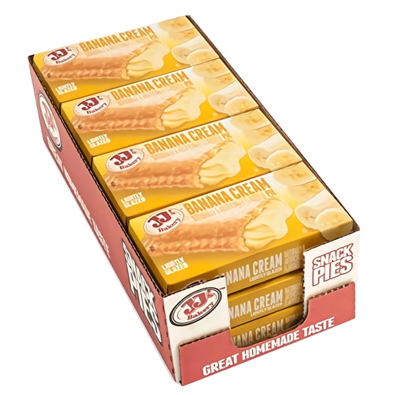 JJ's Bakery Banana Cream Snack Pies, Individually Wrapped, Nut-Free, Kosher Parve, 4 oz, Pack of 12