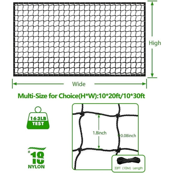 Heavy Duty Baseball Backstop Net 10x20ft Nylon Sports Practice Barrier for Training