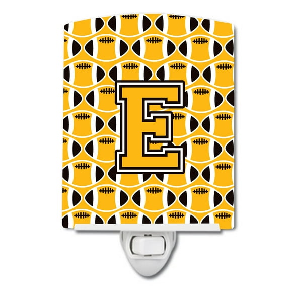 Letter E Football Black, Old Gold and White Ceramic Night Light