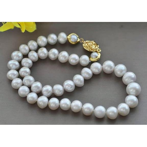 K-KED A  18" 14mm White Round Freshwater Pearl Gold-plating Necklace