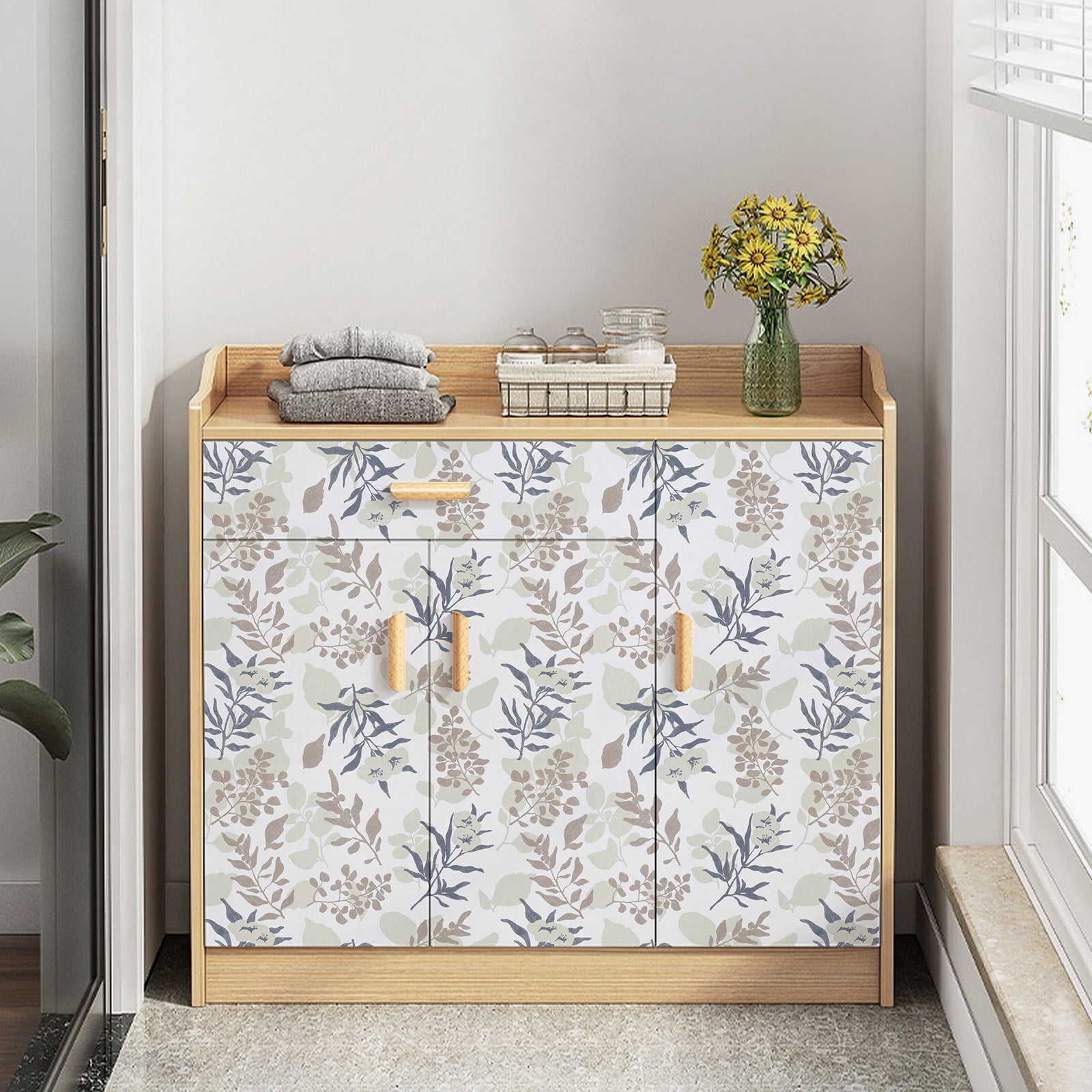 Abyssaly 17.71" x 393.7" Peel and Stick Wallpaper Blue Leaf Contact Floral Wallpaper Vintage Plant Watercolor Self Adhesive Textured Wall Paper Vinyl for Home Decoration