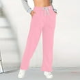 thumbnail image 2 of Womens Pants Elastic Waist Oversized Wide Leg Lightweight Sweatpants Drawstring Straight Leg Sweatpants Low Waist Baggy With Pockets Trousers Dressy Casual Pink 3XL, 2 of 4