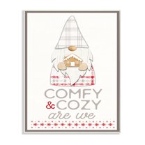 Stupell Industries Comfy and Cozy Phrase Red Plaid Christmas Gnome Fairy Tales & Fantasy Painting Unframed Art Print Wall Art, 13 x 19