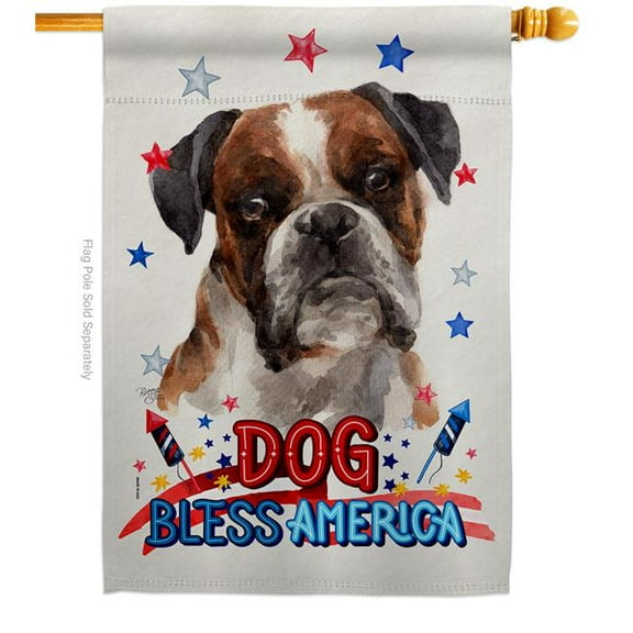 Breeze Decor H120207-BO Patriotic Brindle Boxer Animals Dog 28 x 40 in. Double-Sided Decorative Vertical House Flag for Decoration Banner Garden Yard Gift