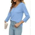 thumbnail image 6 of VDJ Button Shirts for Women 3/4 Sleeve V Neck Casual Fit Plain Color Sky Blue T Shirts Comfort Soft Basics Tops for Women Size L, 6 of 7