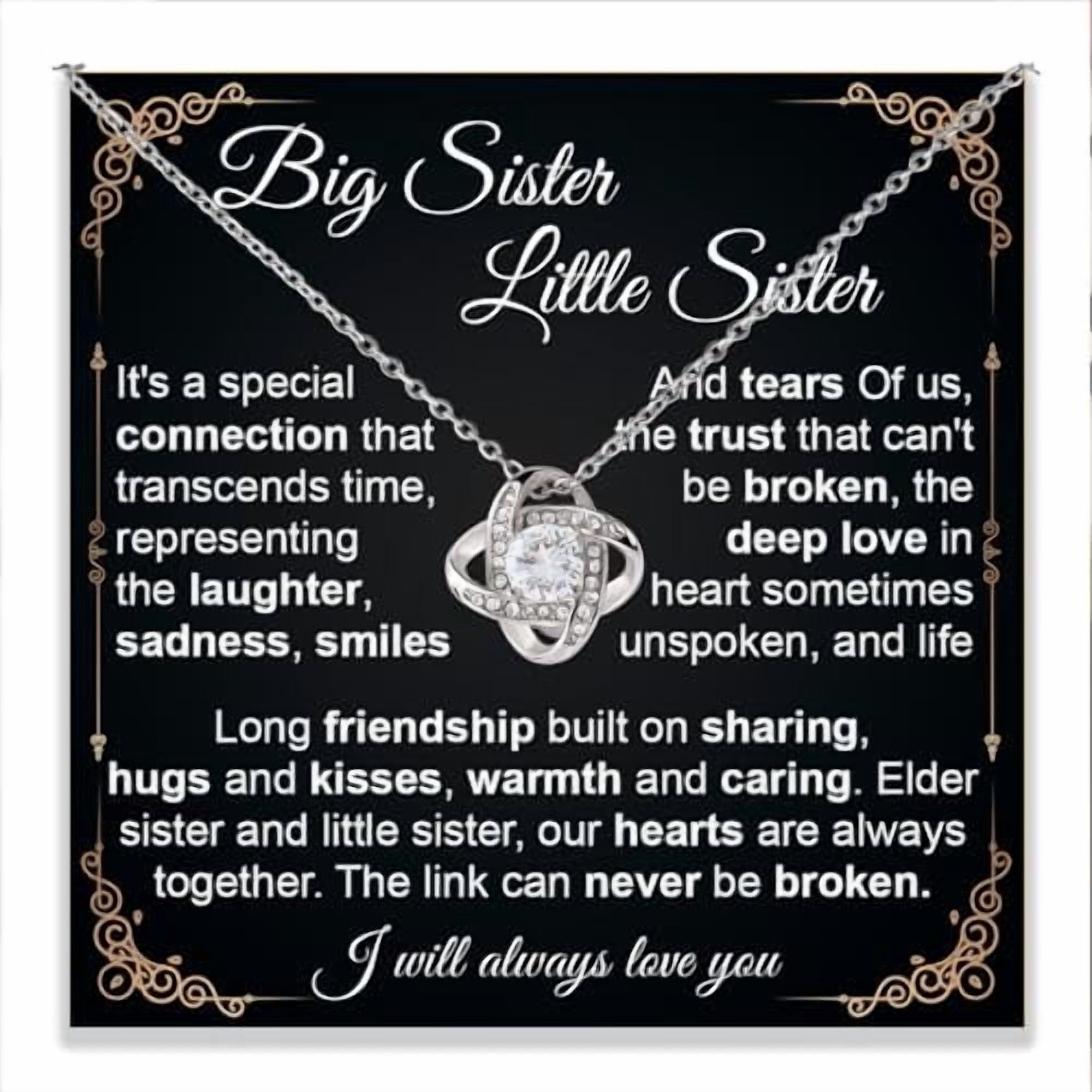Big Sister Little Sister Necklace, Sisters Birthday Ideas, Sisters Anniversary Wedding Graduation Day, Meaningful Her With Message Card Box #1136, White Love Knot Necklace