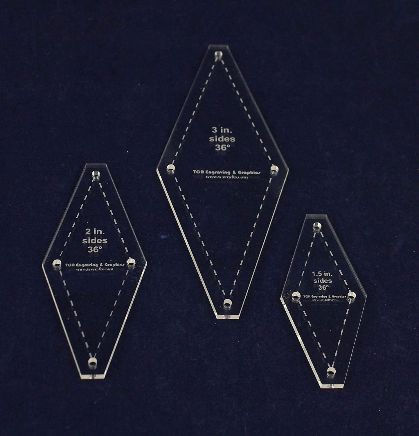 Diamond Templates 3 Piece Set 1.5, 2, 3 Inch 36 Degree 1/8 Inch