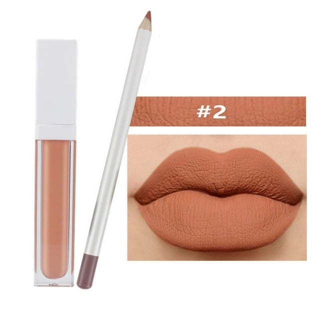 Fiudx Ofertas de la semana Juego de 2 lápices de brillo labial 21 colores, brillo labial, brillo labial, no se desvanece, no se pega a la taza, mate, 2 juegos (1 lápiz labial + 1 brillo labial)