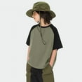 thumbnail image 2 of Kids Boys Girls Shirts Short Sleeve Raglan Color Block T-Shirt Casual Crewneck Oversized Tops Summer Daily Kids Clothing Army Green 18-24 Months, 2 of 4